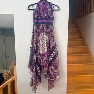 Purple Asymmetrical Halter Dress